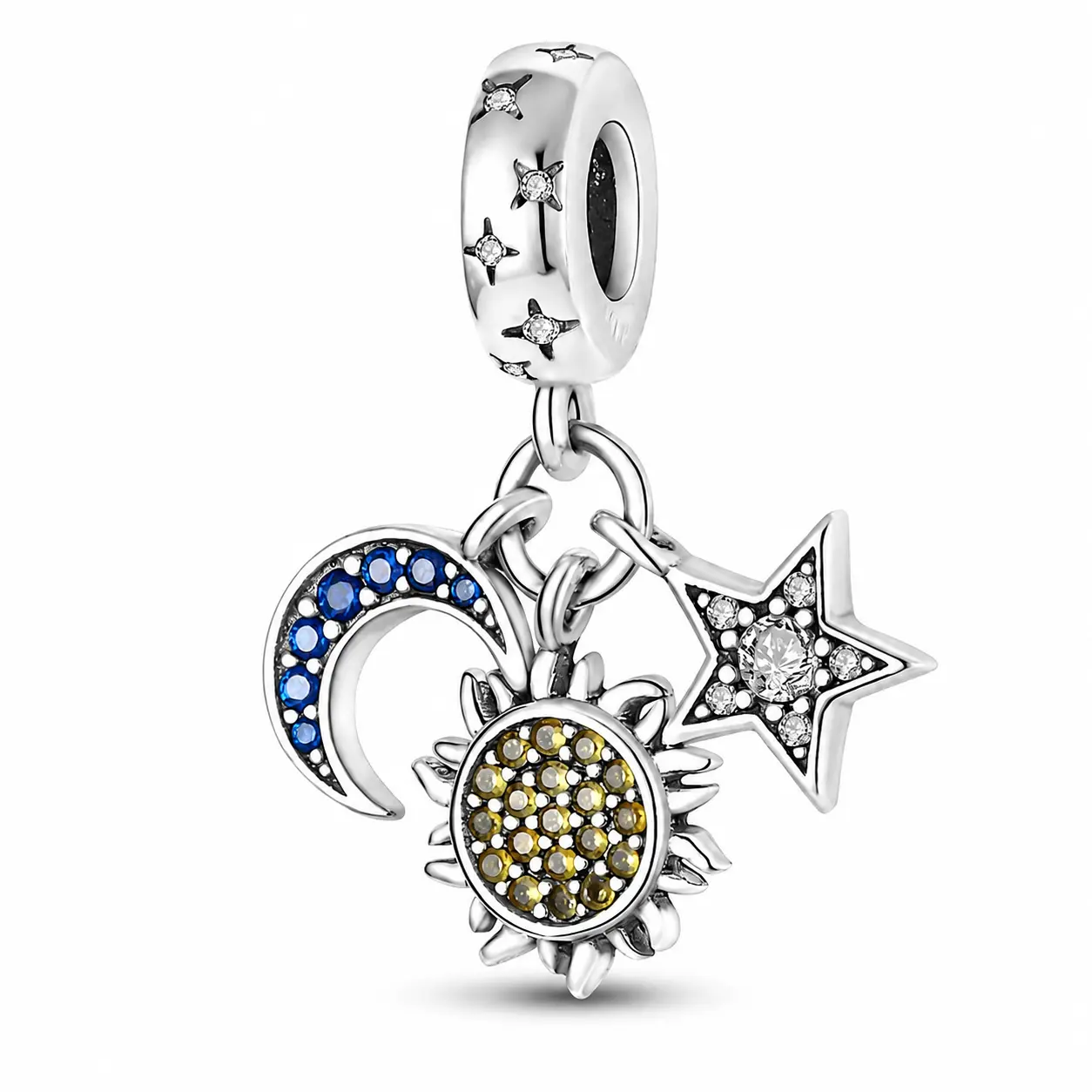 Women's Moon Star Sun Pendant Necklace, 925 Silver Plated Celestial Charm Necklace with Cubic Zirconia Accents, Dainty Layered Jewelry for Women, Elegant Fashion Necklace Gift for Her