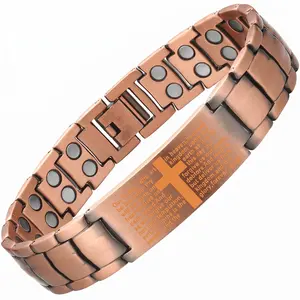 Copper Magnetic Therapy Bracelet for Men & Women, 3X Ultra Strength Magnetic Bracelets, Copper with 3500 Gauss Neodymium Magnets, Eliminate Static Electricity, Magnetic Field Therapy Jewelry Copper Cross Bracelet for Men - Ultra Strength Magnetic Copper