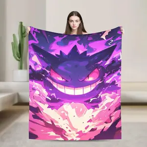 Gengar Cartoon Flannel Throw Blanket, Super Soft Cozy Plush Cover for Couch, Office, Bed, RV, Lounge, Warm Collector Fan Gift