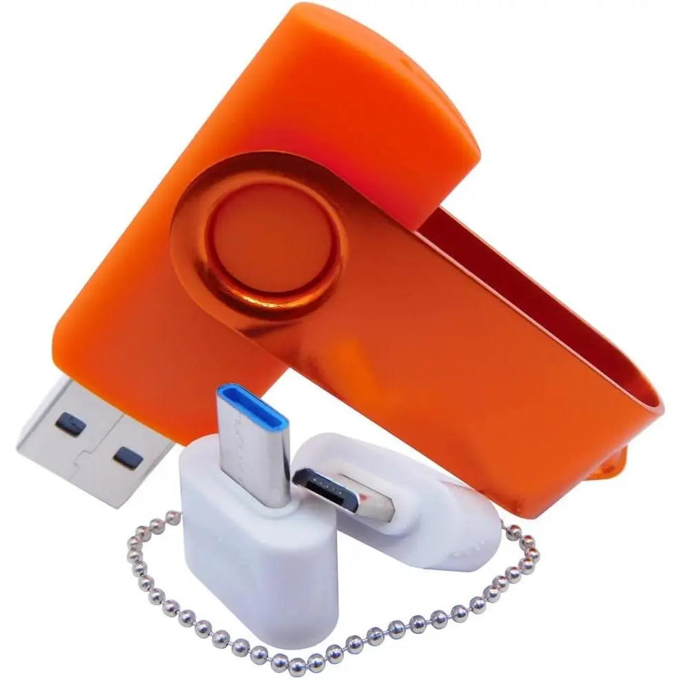 2GB USB Flash Drives Thumb Drive Memory Sticks Pendrive with OTG & Type-C/USB C Adaptor (Orange)