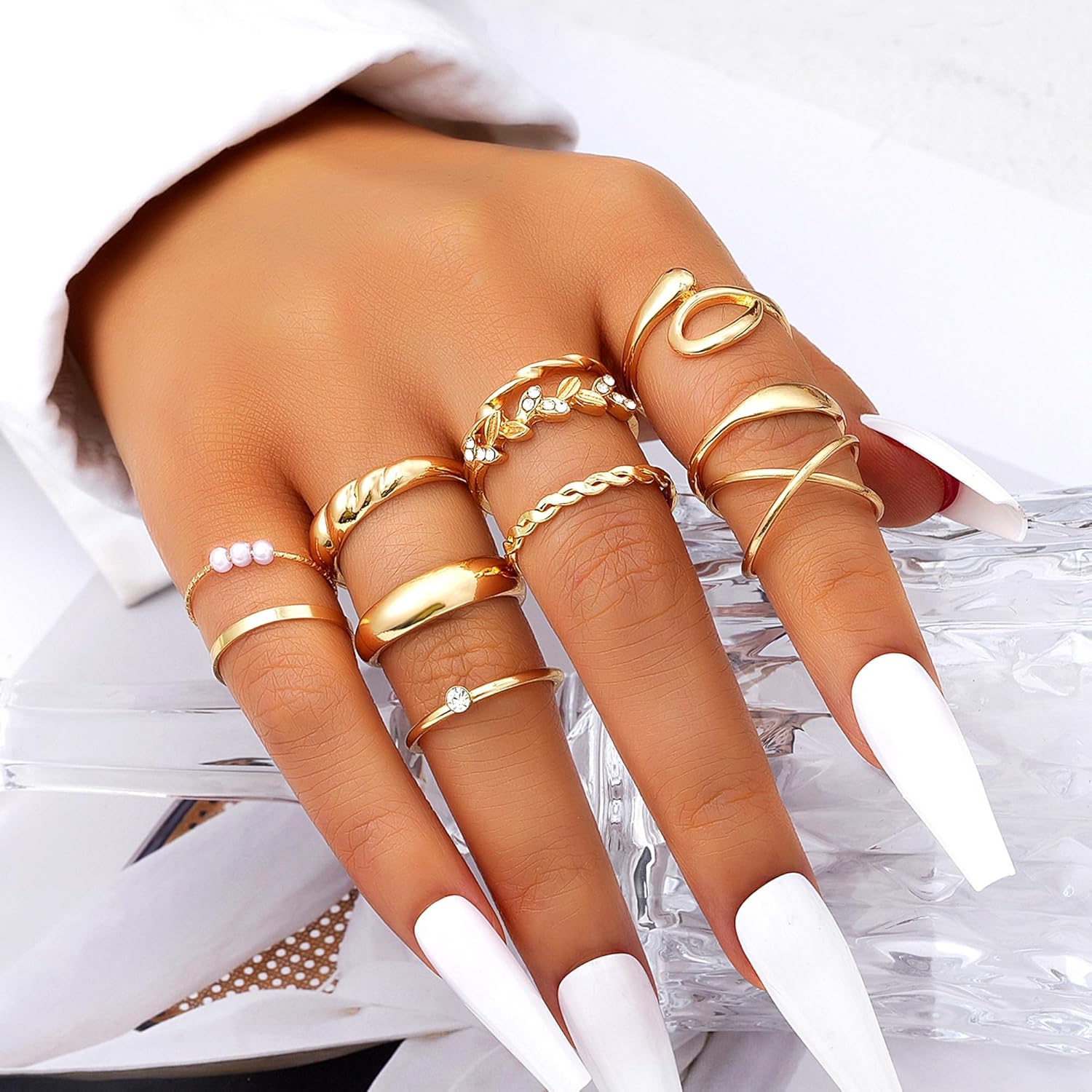 FAXHION 60 Pcs Gold Stackable Rings for Women, Knuckle Rings Chunky Gold Ring Set Dainty Stacking Cute Rings, Multiple Sizes Cute Jewelry Set Gift