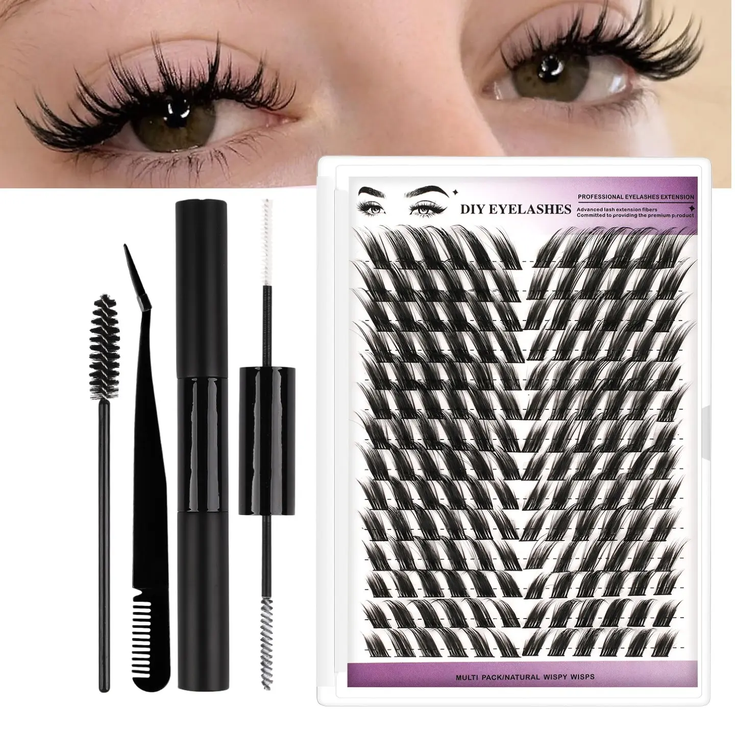 Fairy Lash Clusters, Waterproof DIY at Home | 168Pcs Beginner Friendly Manga Lashes, Natural Wispy Look Eyelash Extensions with Glue & Tweezer for Beginners Easy At-Home Application