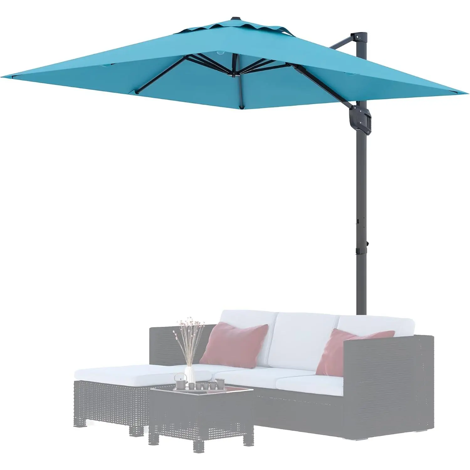 Heavy Duty Windproof Offset Cantilever Patio Umbrella, 10 Feet Square Outdoor Sun Parasol with 360 Degree Rotation Function, Premium UV Protection Sun Shade for Outdoor Spaces