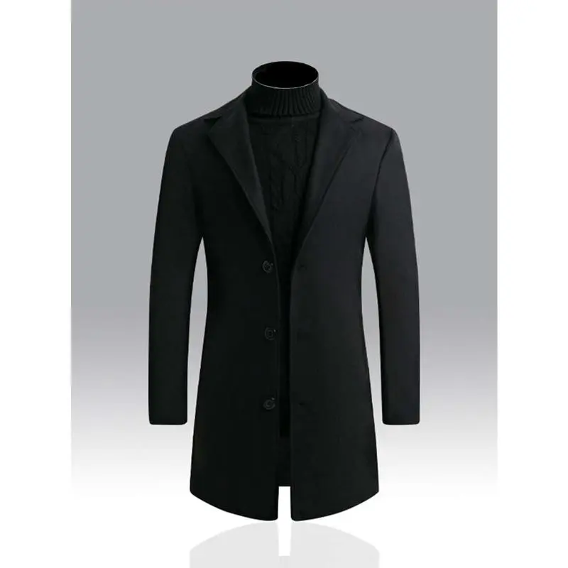 Men Lapel Neck Overcoat Without Sweater, Plain Going Out Basic Overcoat