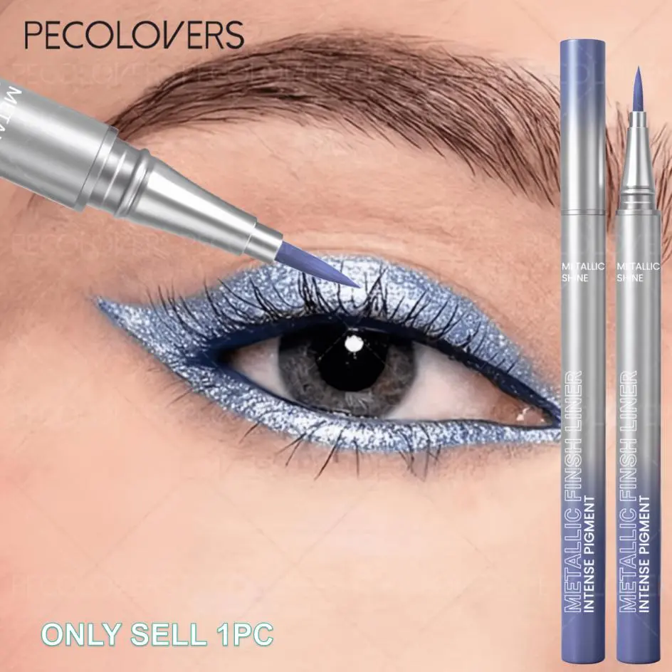 1PC Metallic Blue Green Copper High Pigmented Non-Fading, Smudge-Proof Waterproof  Metallic Shimmer Smooth Glide Eyeliner Pencil