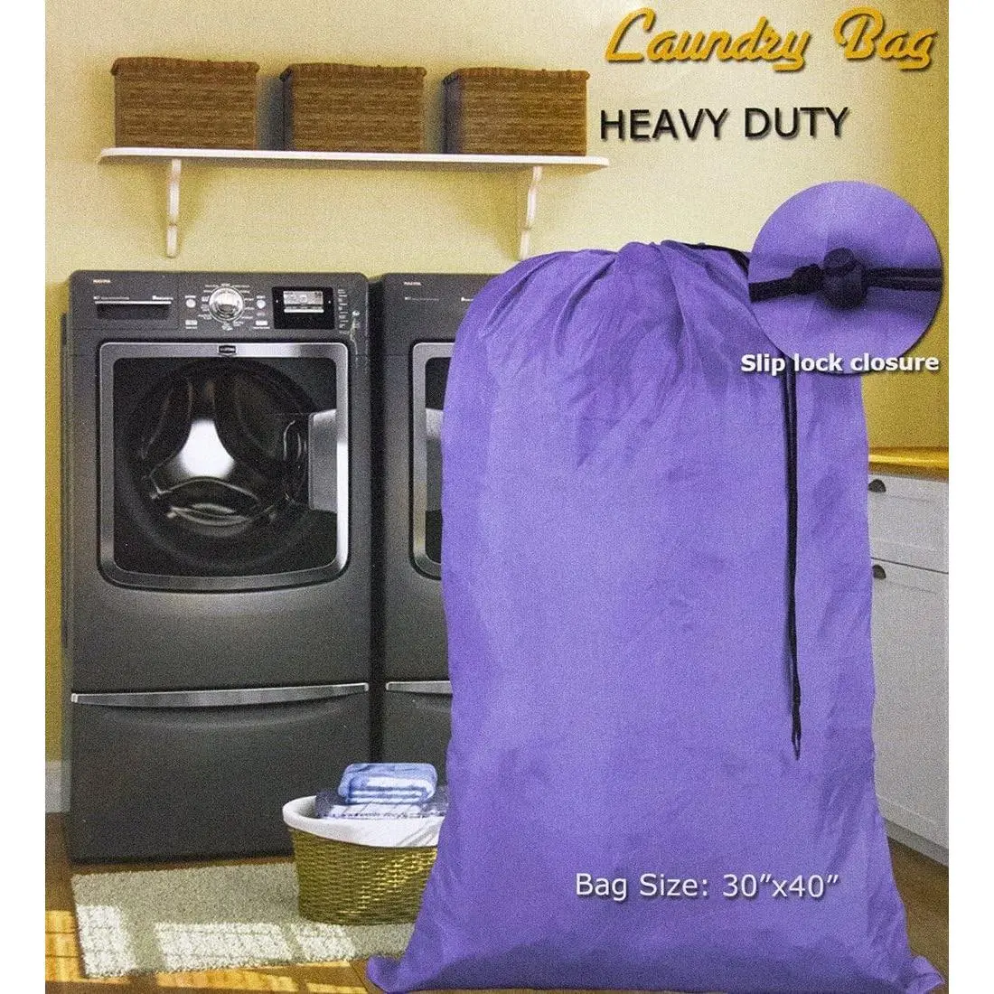 Large 30 X 40 Inch Heavy Duty Nylon Laundry Bag with Drawstring Slip Lock Closure, Set of 12 Assorted Colors and Designs