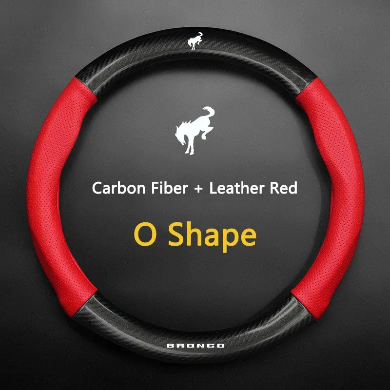 38cm High Quality Car Anti-Slip Steering Wheel Cover Carbon Fiber Leather Booster Cover For Ford Bronco Sport ST RS STLine Focus MK2 MK3 MK4 Mustang GT SHELBY Mondeo Accessories