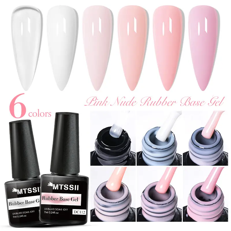 MTSSII 6pcs Pink Nude Rubber Base Builder Gel Set for Natural Nails, Needed Top Coat & UV/LED, Long Lasting Milky White Nude Gel Polish Kit for Nail Thickening & Strengthener, 2-in-1 Color Gel in A Bottle