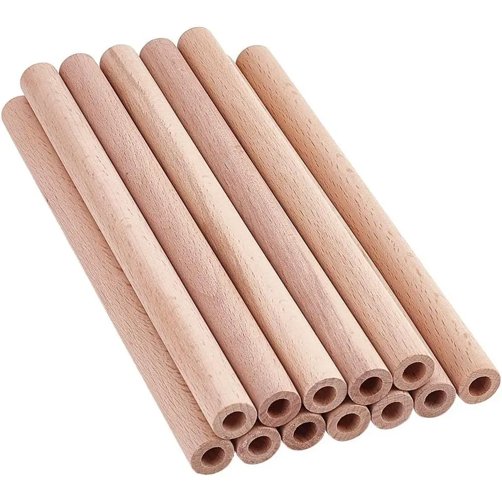 12 count 7.9x0.6 Inch Hollow  Sticks Round Wooden Dowel Rod with 0.3 Inch Hole Unfinished Beech  Rods   Round Rods for DIY Crafts Arts Projects