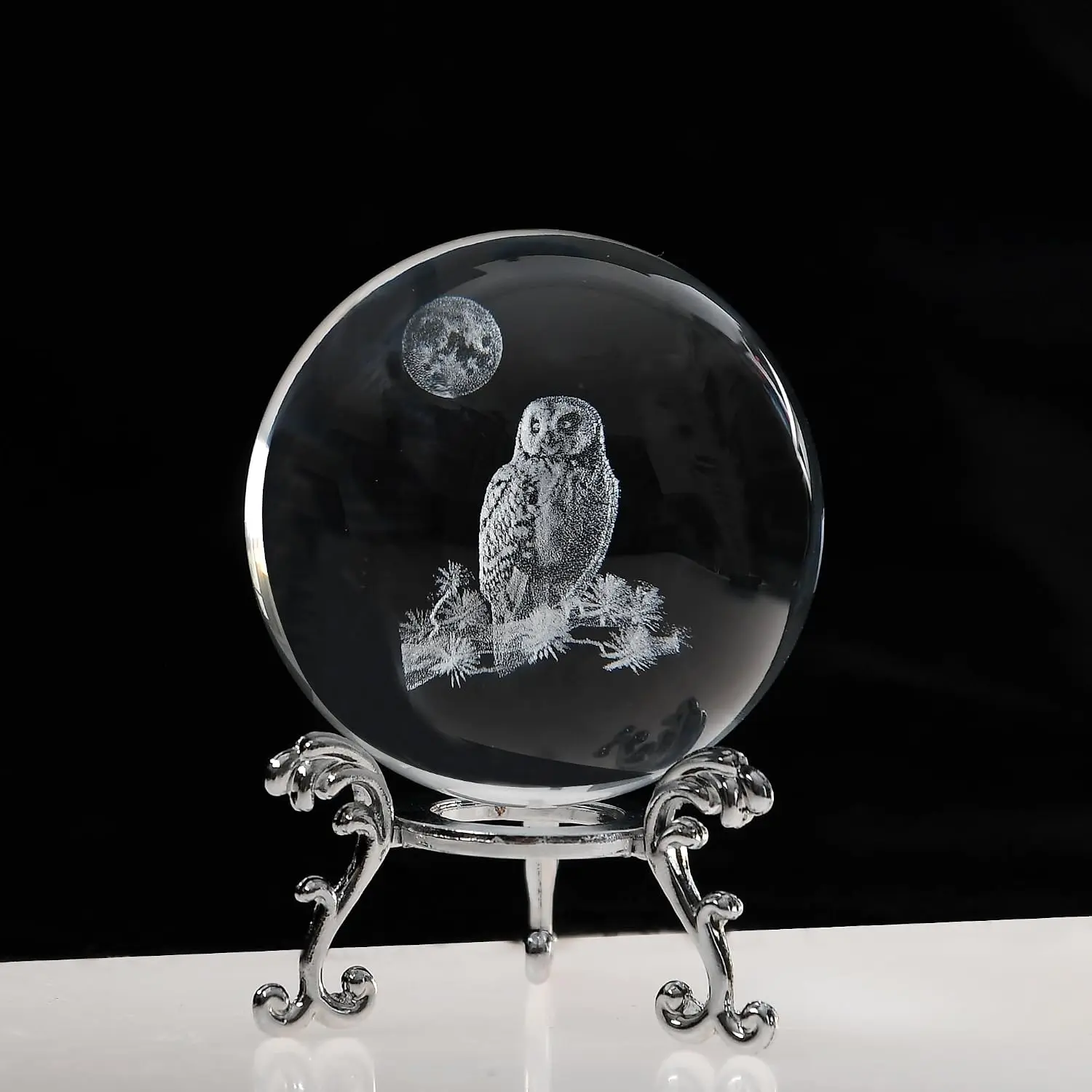 Owl  Ball with Stand,  Figurines Glass Globe  Decor Gifts for Women Mom(60mm)