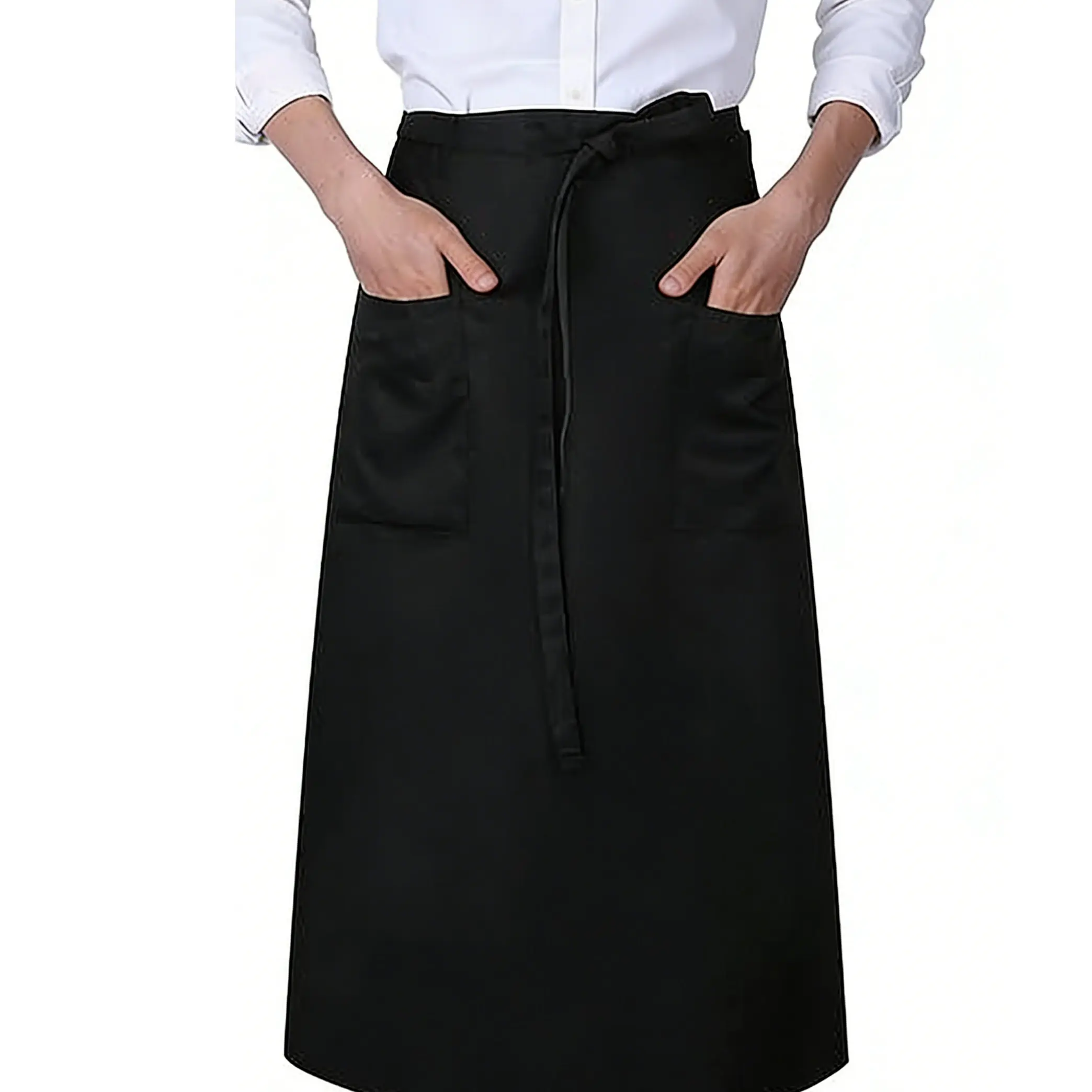 Long Small Tavern Server Apron with Two Pockets, Waterproof Full-Length Waist Apron, Extra-Long Adjustable Belt, Suitable for Servers and Chefs