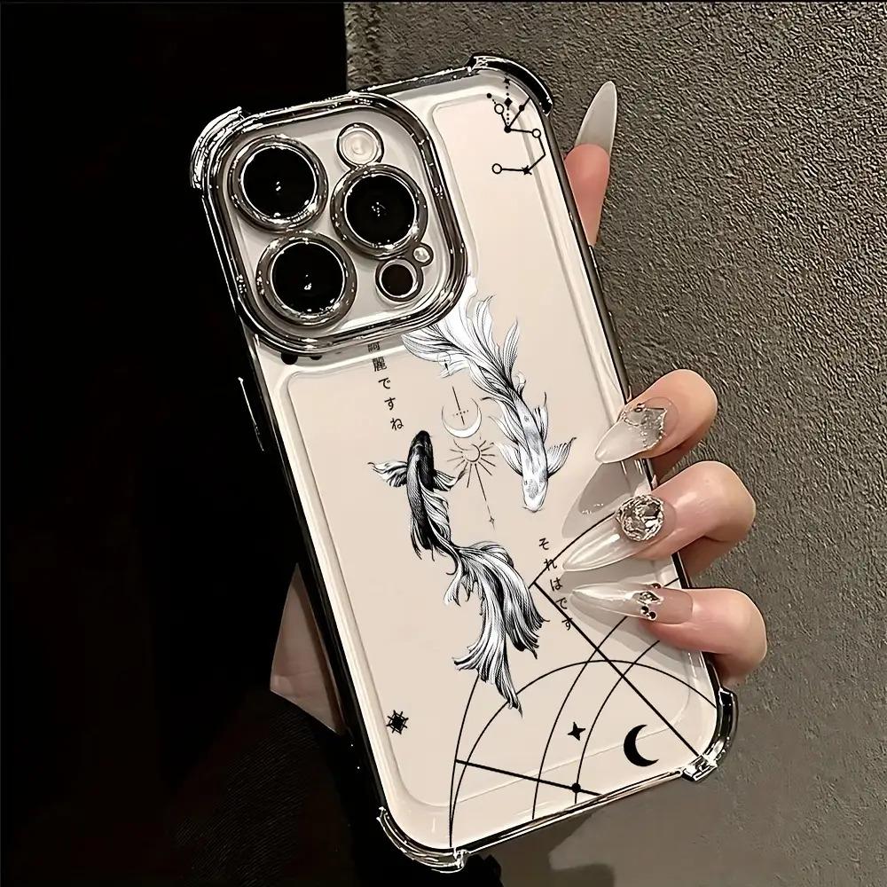 For iphone.Simple Art Yin Yang Koi Phone Case Compatible with iPhone 16, 15, 14, 13, 12, 11 Pro Max, X, XR, XS Max, 8, 7 Plus - Shockproof Transparent Soft Back Cover