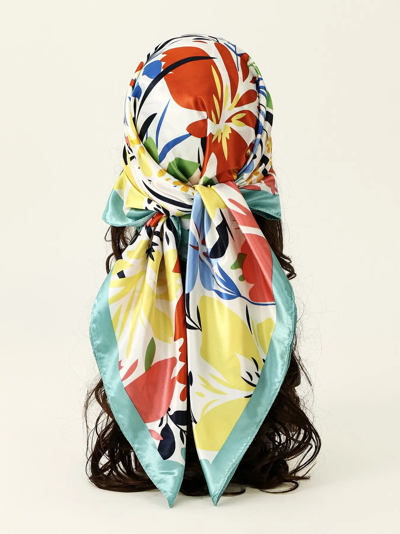 Vibrant Tropical Floral Leaf Silk Scarf, Soft Smooth Hair Wrap Bandana, Multi-Way Head Neck Scarf, Women's Summer Beach Travel Accessory