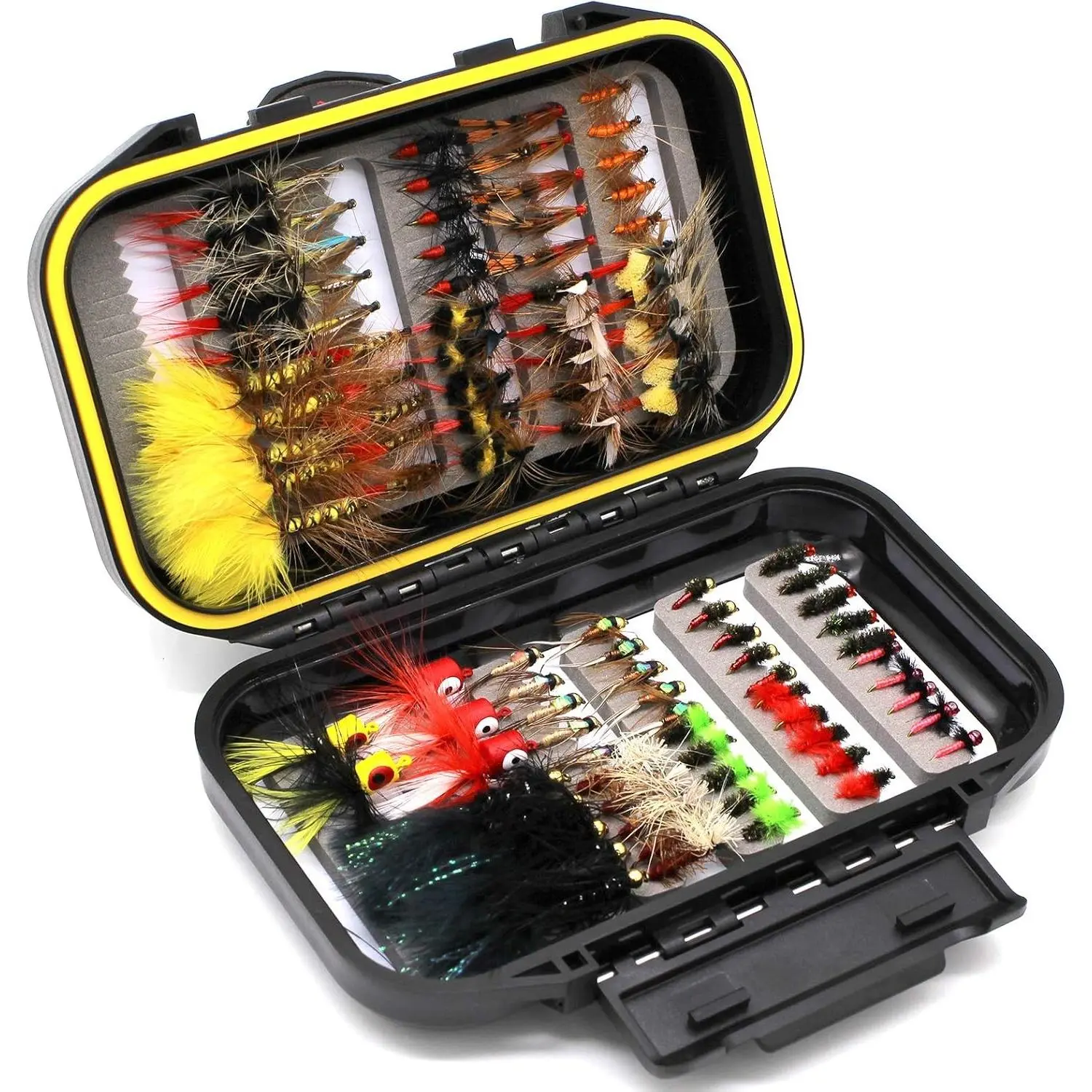 Fly Fishing Flies Assortment Kit Dry Wet Nyphms Tenkara Popper Streamer Woolly Bugger for Trout Bass Salmon Steelhead with Fly Box