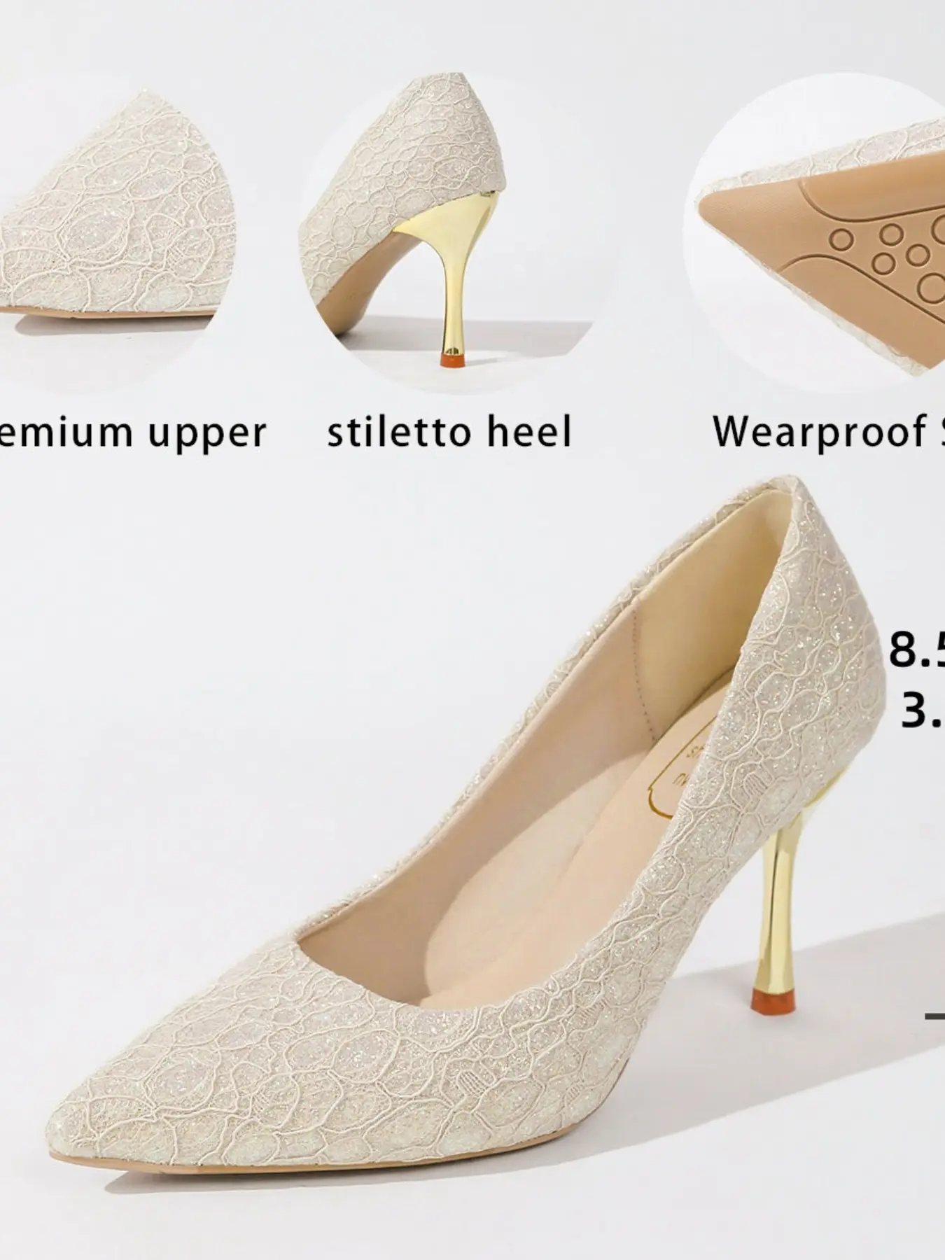 Women's Pointed Toe Stiletto Heels, 8.5cm Ultra Thin Heel, Slip-On Formal Pumps Shoes, Durable Rubber Sole, Elegant Wedding Party Shoes