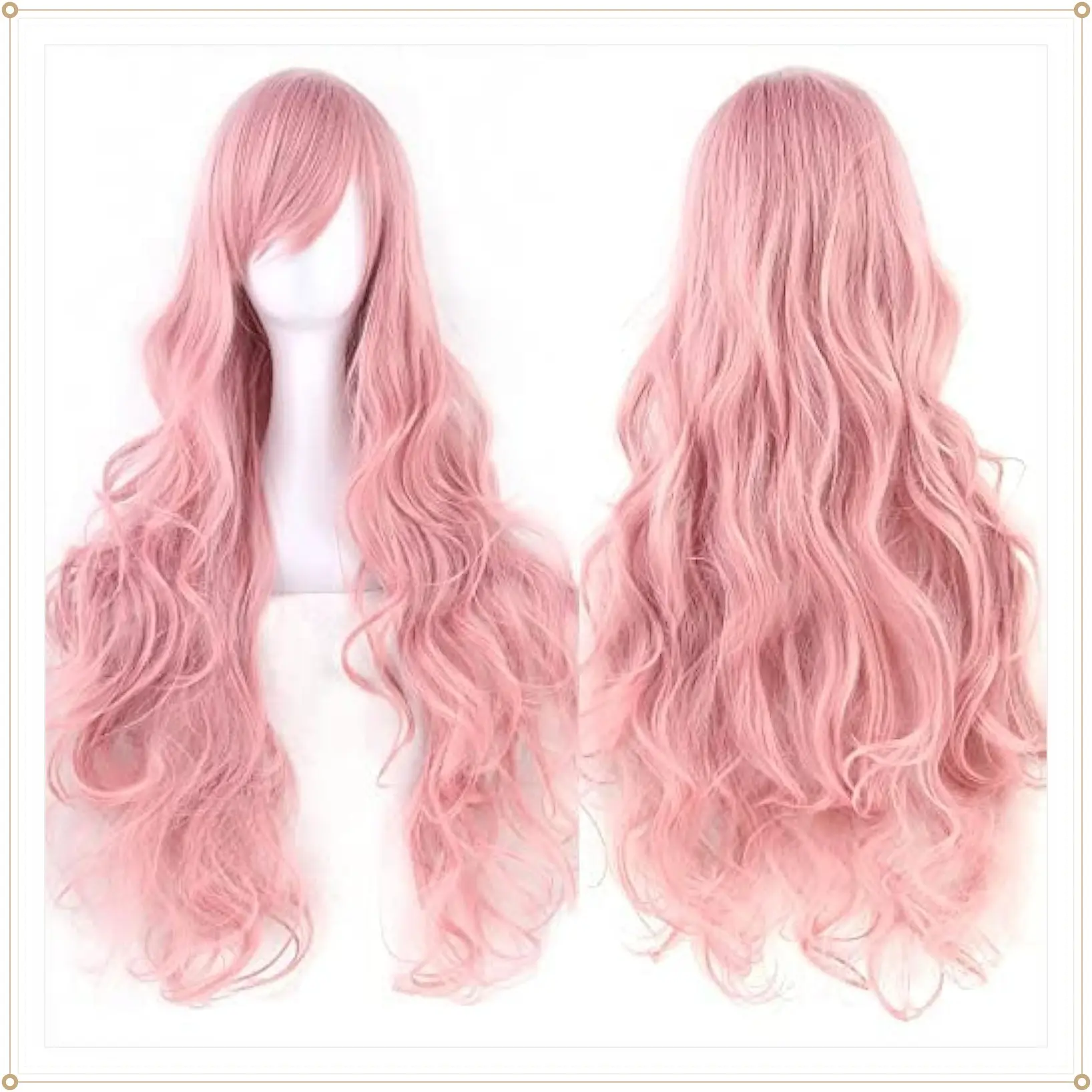 80cm Long Curly Natural Hair Wig with Bangs Colorful Halloween Costume Party Wigs for Women (Pink)Gift