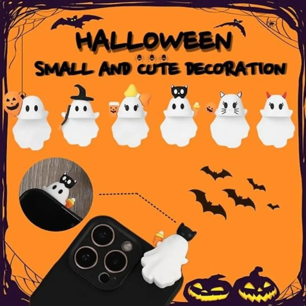 6 Pack Cute Ghost Phone Charms Halloween Decor, Spooky Ghost Figurine Ornaments, Adorable Halloween Smartphone Accessory Gift Set
