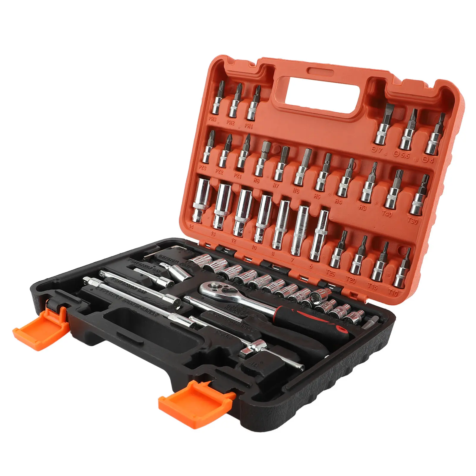 53PCS Automotive Socket Wrench Set High Hardness Steel Professional Ratchet Car Repair Tool Kit with Storage Box