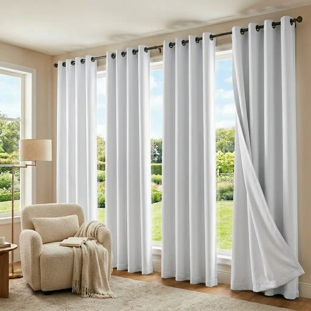 Linen Look Polyester Curtains Blackout Thermal Noise Reduction Sound Insulation Light Blocking Drapes Daily Home Decoration