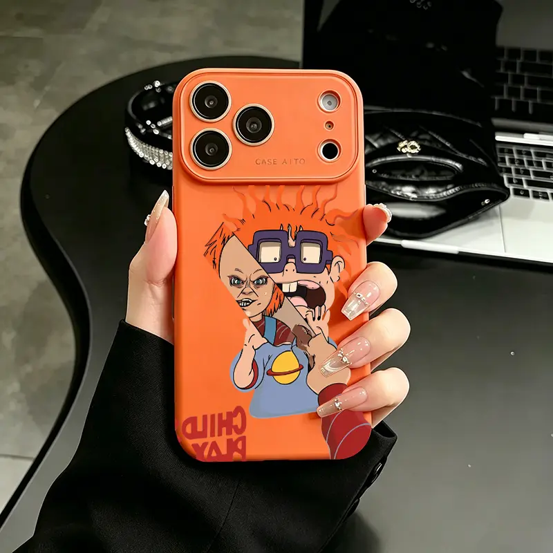 Horror Cute Split Blade Dual Cartoon Art Pattern Liquid phone case with large window suitable for iPhone 17 Air 16 15 14 13 12 11 Pro Promax Plus phone case camera protection skin touch border shock absorbing protective cover