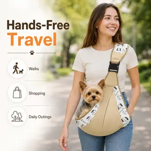 Dog Cat Sling Carrier, Breathable Hands-Free Pet Crossbody Bag, Lightweight Foldable Travel Pouch for Small Dogs, Cats, Teddy & Pomeranian