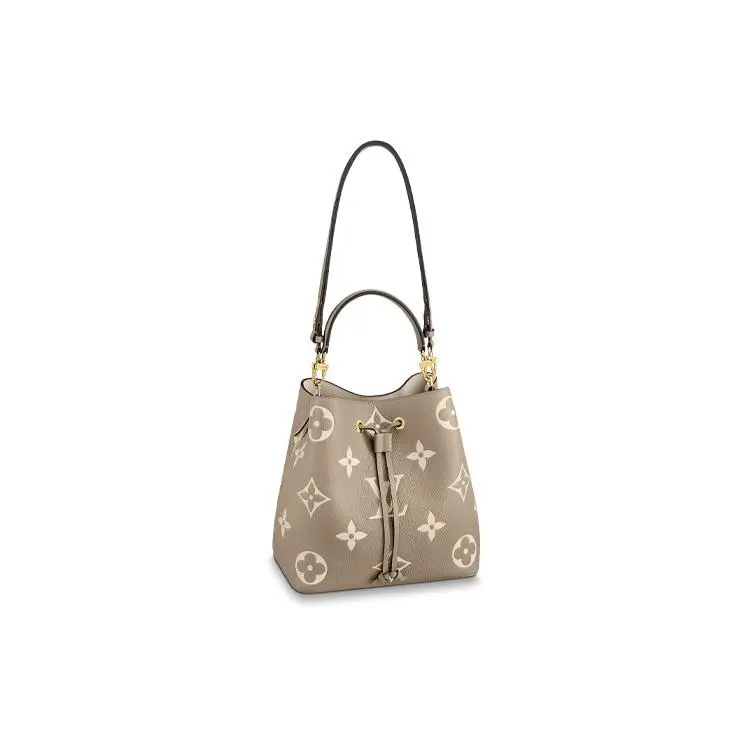 Women's Louis Vuitton NeoNoé Floral-Embossed Grained Calfskin Bucket Bag - Medium, Elephant Gray & Cream, Detachable Adjustable Strap, Contemporary Carry-All Detachable Women's Handbags, Carry-All Women's Handbags