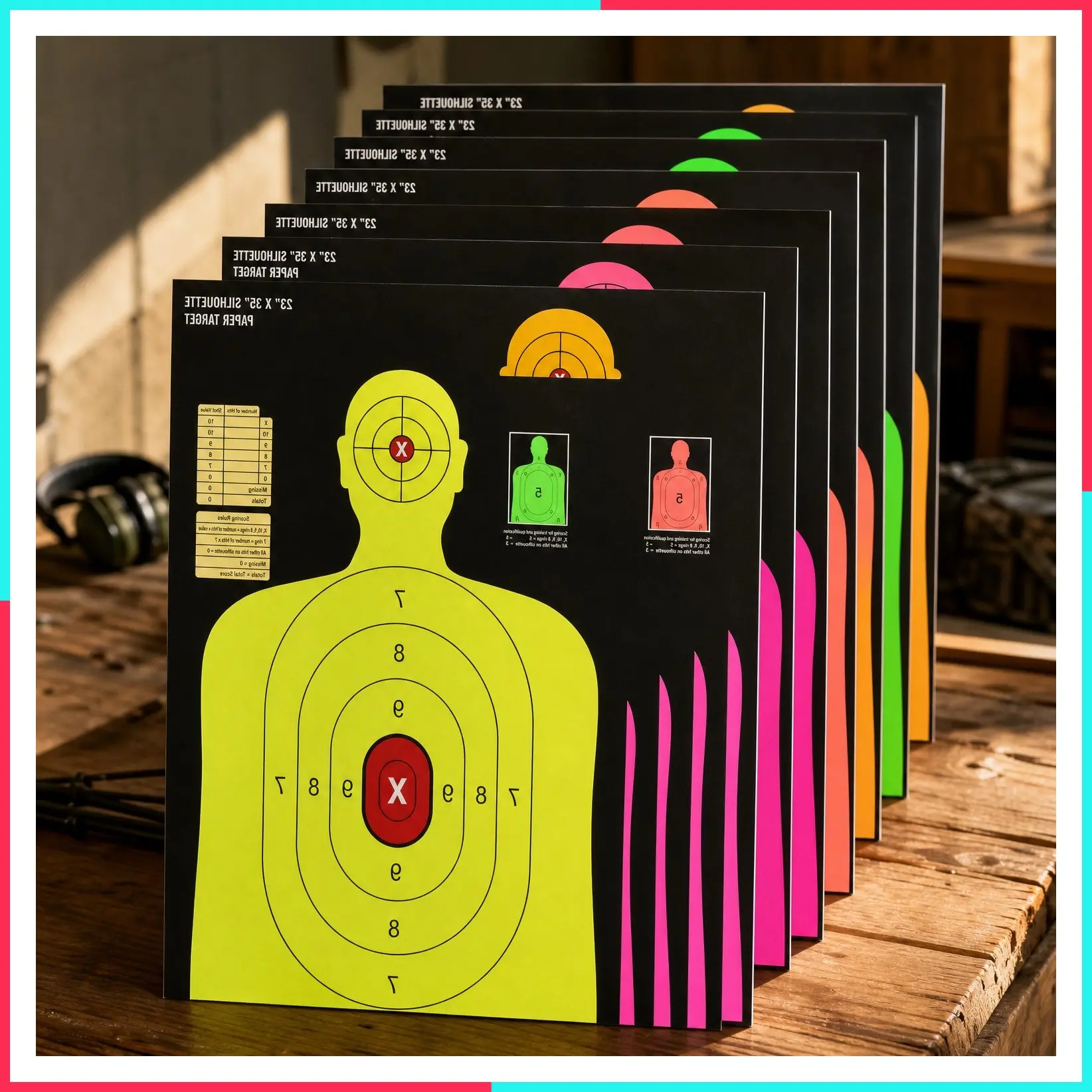23X35 Inch Shooting Range Silhouette Paper Target - 5 Fluorescent Colors - Suitable for Handguns, Rifles, Airguns, BB Guns