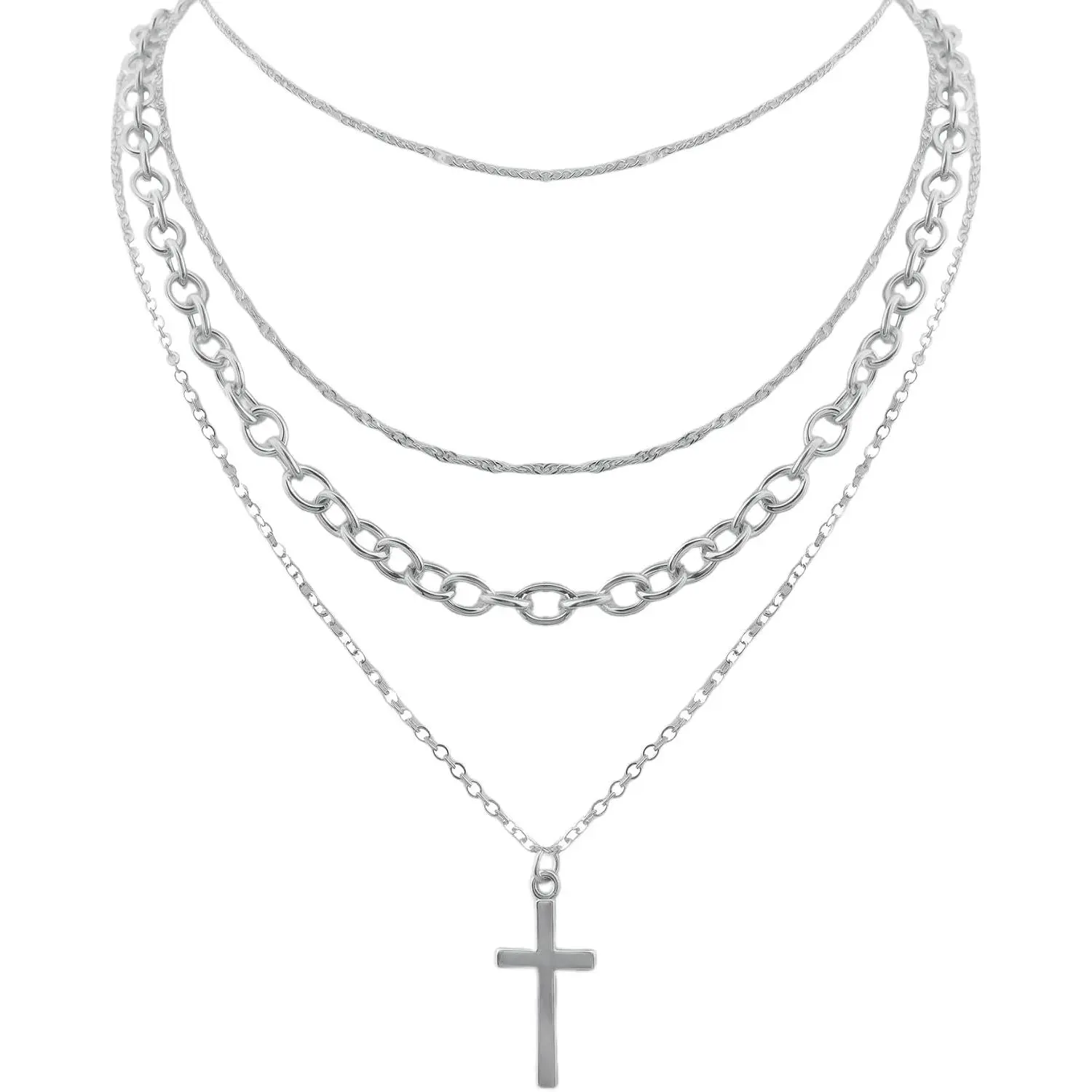 Layering Necklace Set,  Pendant Chain Stack-able Stack Choker Necklaces kit  / Trendy Layered Cuban Link Twisted Chains  for Women