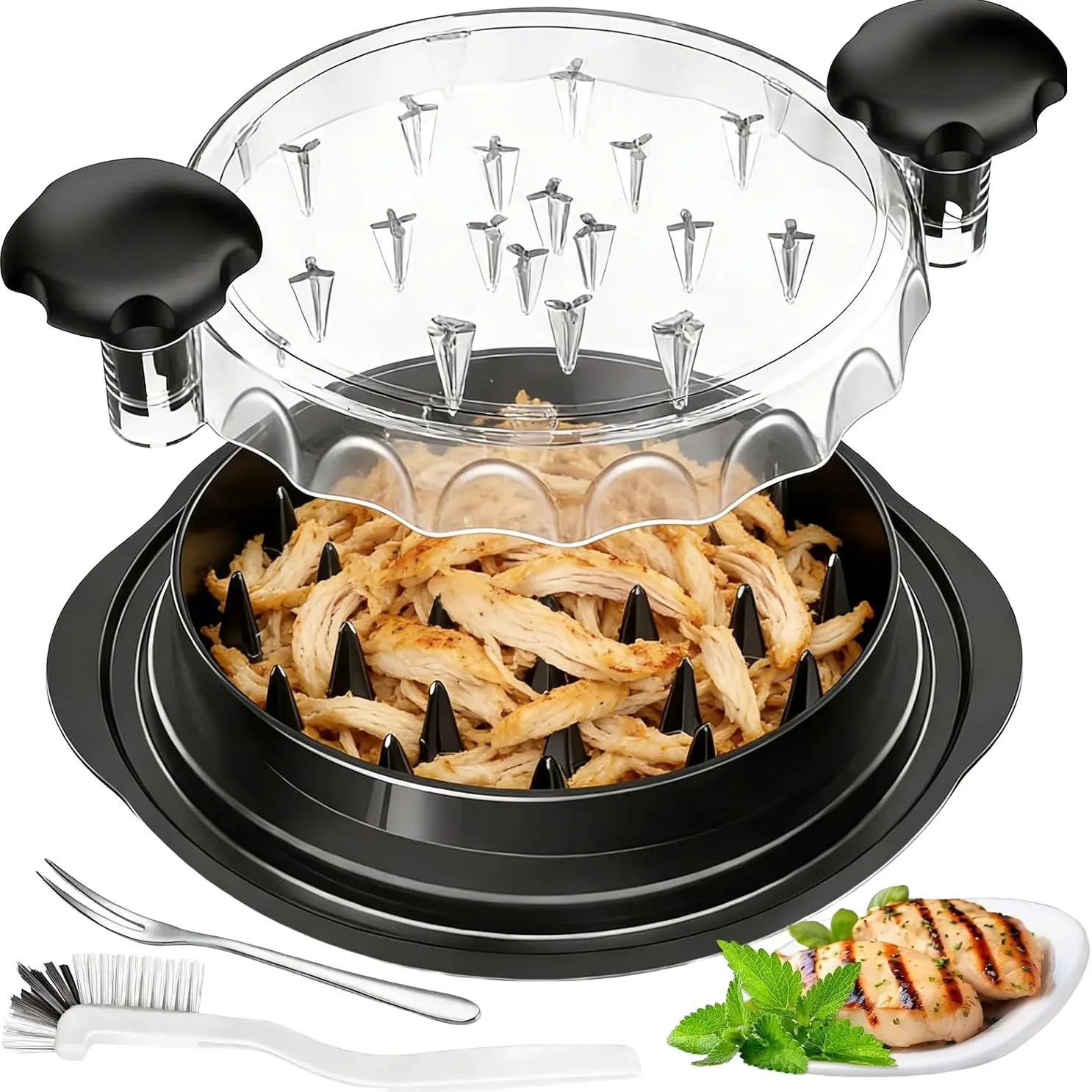 10 Inch Chicken Grinder, Large Meat Chopper, Meat Tenderizer with Brush, Fork, Non-BPA Meat Processor, Anti-Slip Strip, Kitchen Tool Helper