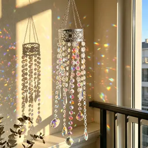 Handmade Ab Crystal Sun Catcher, Rainbow Maker Prism Ornament, Silver Color Metal Crown, Window Hanging Light Catcher, Home Decor Gift