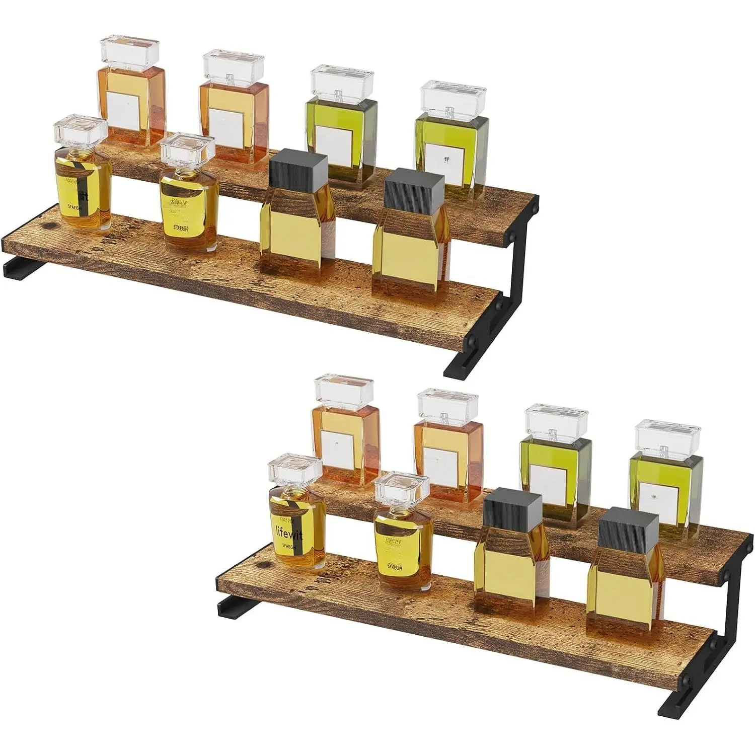 Cologne Organizer, Perfume Stand, Rustic Brown, 13.9" 2-Tier, 2 count | Wooden Display Riser for Perfume, , Aftershave, , Bedroom, Bathroom Countertop Storage,  Rack for Cabient