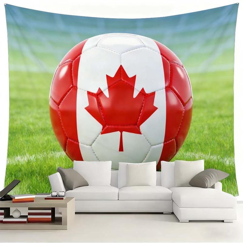 1 pc microfiber Canada Themed World Cup Tapestry Living Room Wall Hanging Soccer Ball Design Sports Decor for Bedroom Dining Room Outdoor Activities Holiday Atmosphere Booster Home Ornament for Football Fans Room Decoration Tapestry Background Cloth Hangi