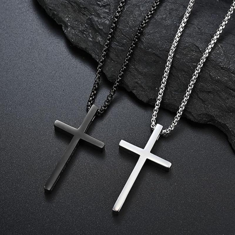 Cross Necklace for Men , Mens Necklace Waterproof Cross Pendant, Silver Chain Confirmation Gift for Him, Christian Catholic, Philippians 4:13 Christian Cross Stainless Steel Necklaces for Men I Can Do All Things