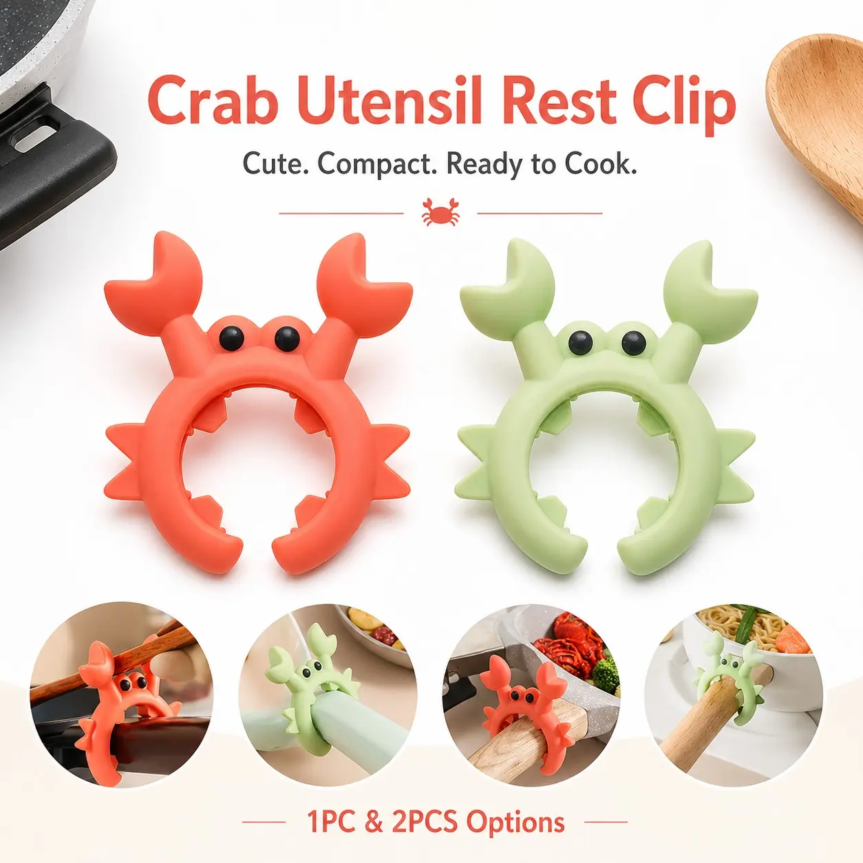 Crab Shape Silicone Spoon Holder Clip, Pot Handle Kitchen Utensil Rack, Suitable for Spoons, Ladles, Soup Scoops, Cooking Essentials