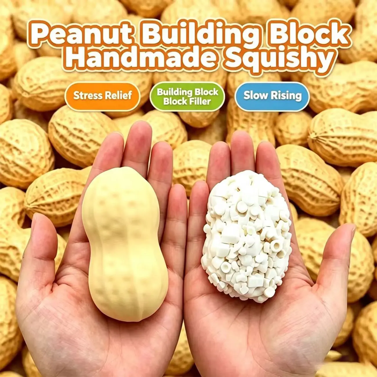 Instant Stress Relief Peanut Building Block, Handmade Squishy Fidget Toy, Slow Rising Block Filler, Anxiety Release Tool