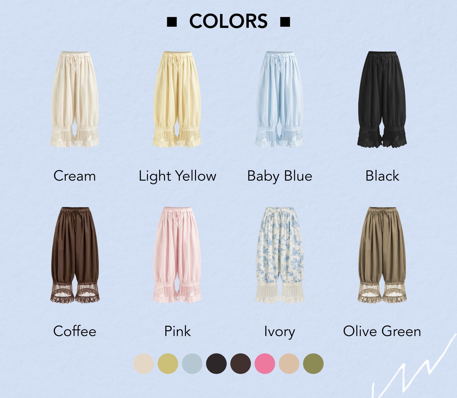 Cider Mid Rise Lace Patched Drawstring Cropped Bloomer Pants