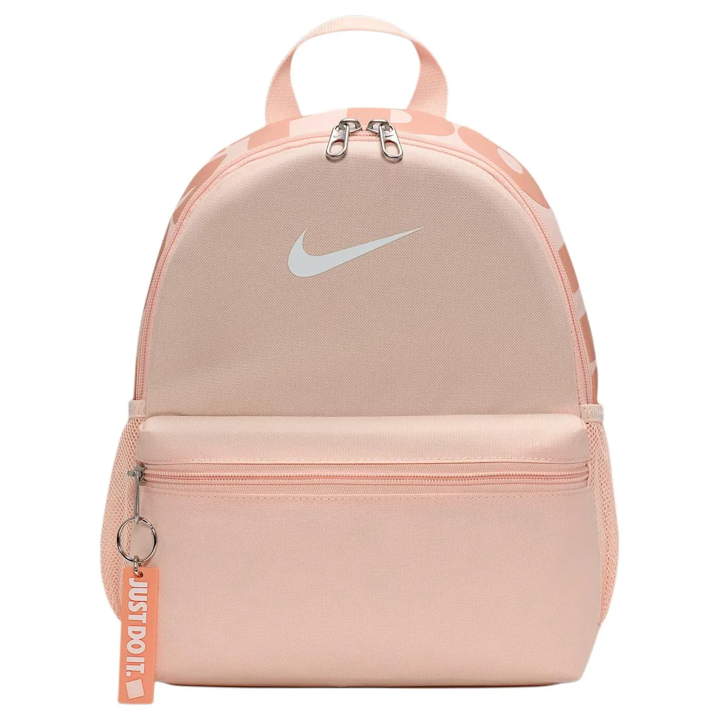 Nike Brasilia Printed Zippered Fabric Backpack for Men and Women, Coral Red, Peach Yellow, and Mountain White