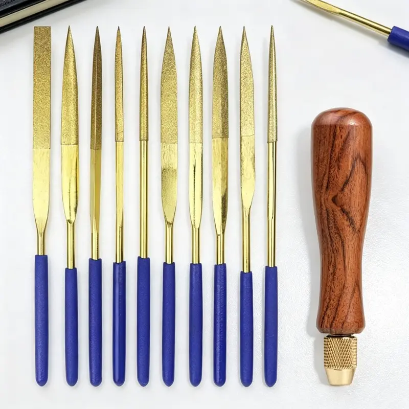 Solid Wood Handle File Sour Twig Wood Titanium Diamond File Set Sanding Andburnishing Alloy File Ceramic Crafts DIY Wood Rasp File Needle Jewelry Woodworking Tool Accessories Hand Tools