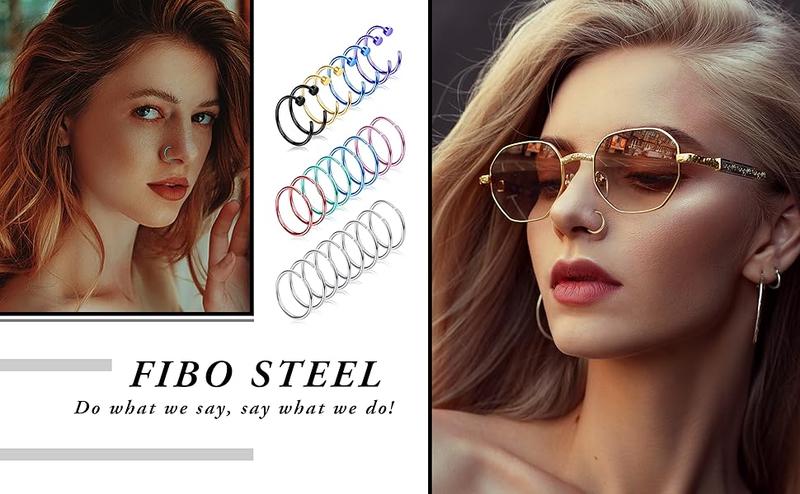 FIBO STEEL 200 Pcs 316L Stainless Steel Nose Ring Studs Set for Women Men Nose Hoops L Shaped Screw Bone Nose Studs Ring Nose Piercing Jewelry