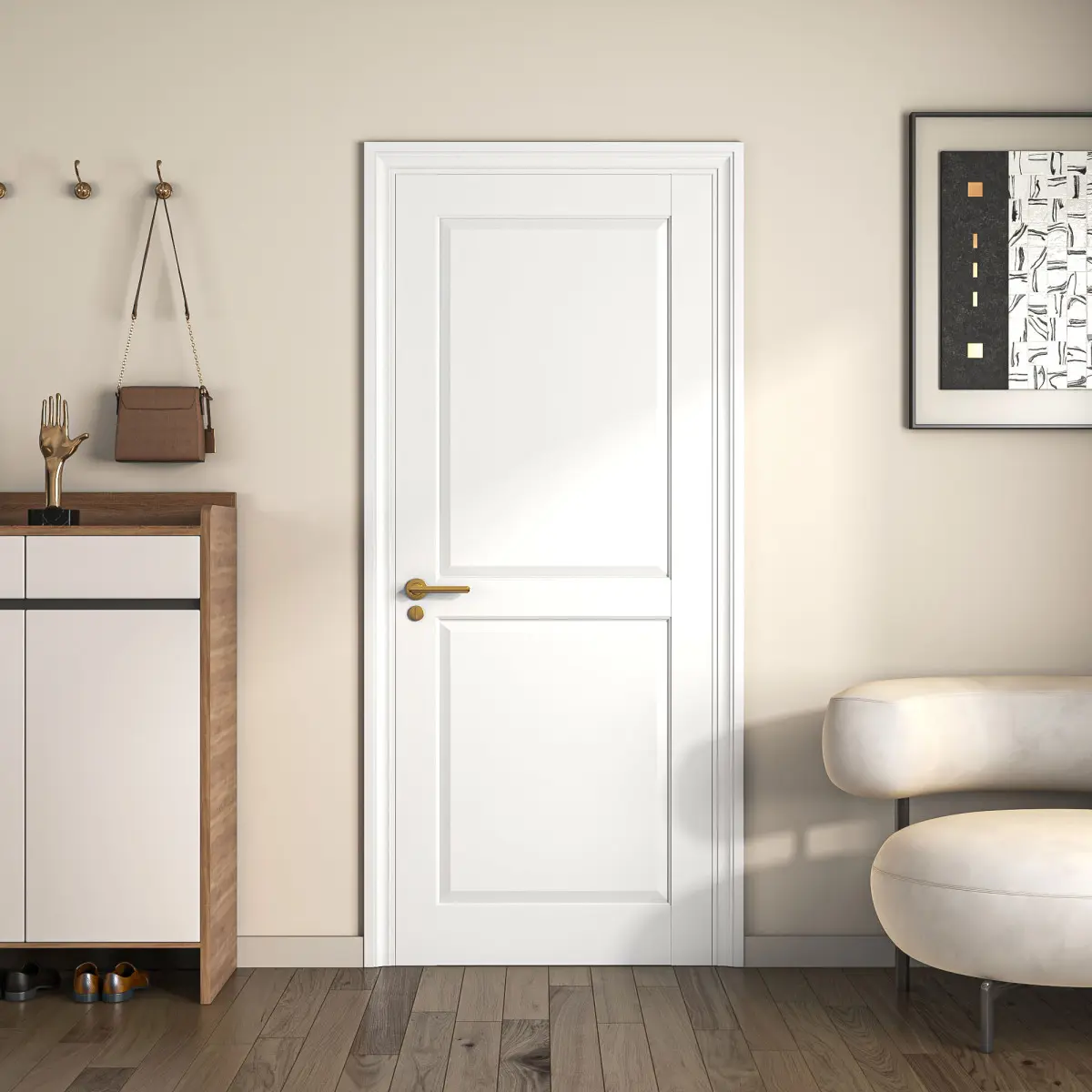 2-Panel Slab Door ,French Interior Door Paintable MDF Door Panel,Pre-Assembled Panel for Closet Pantry Bedroom Livingroom Study Office,White