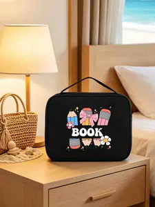 Cartoon Colorful Pencil Floral Pattern Multi-Compartment Makeup Bag, Large Capacity Travel Wash Kit, School Backpack, Beach Holiday Gift