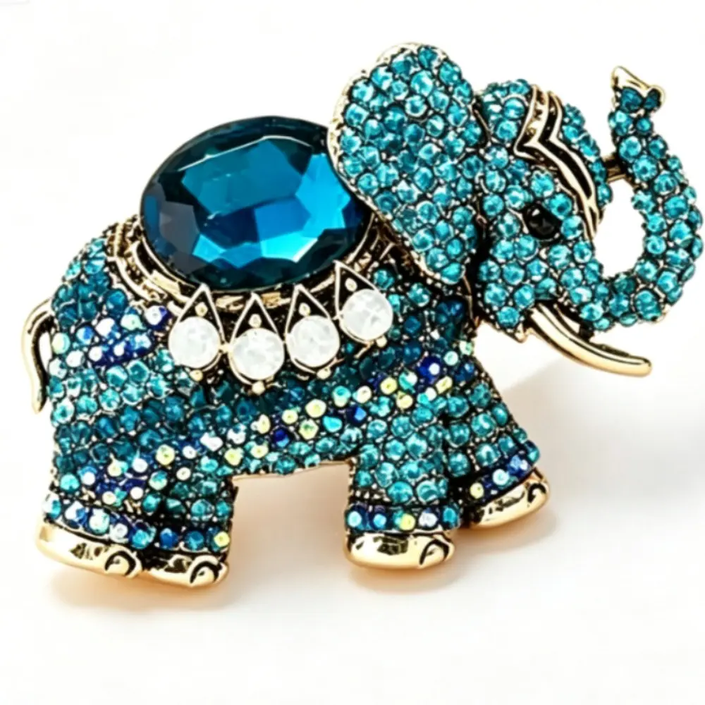 Auspicious Blue Rhinestone Elephant Brooch 1 Style Neutral Luxury Wedding Outfit Decor Pin