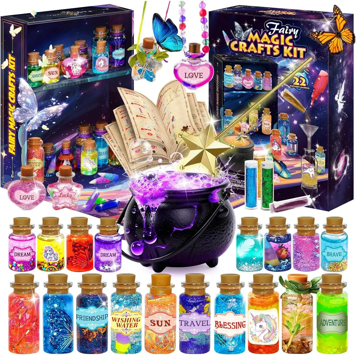 Fairy Unicorn Magic DIY Potion Kits for Girls - 22PCS Bottles Kids Potion Making Kit, Mystery Magic Mix Crafts for Kids Age 6 -8&8-12, Creative Toy for Birthday Christmas Halloween Party