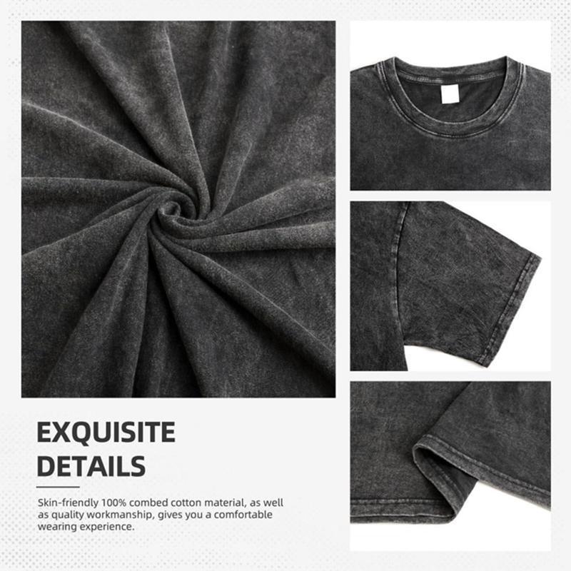 Women Fashion Retro Distressed Cotton T Shirt Casual Versatile Acid Wash Top Unisex Oversized Loose Fit Soft Clothes