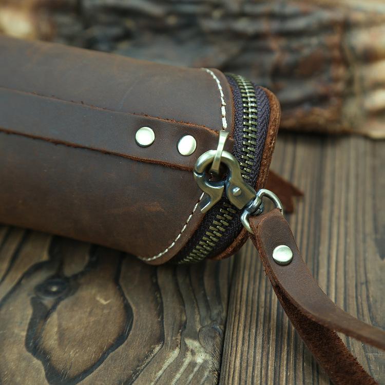 Men’s & Women’s Leather Key Bag, Retro Crazy Horse Leather Zipper Wallet for Car Keys, Card Holder, Stylish Key Organizer, Multi-purpose Keychain for Daily Use, Travel, Gifts