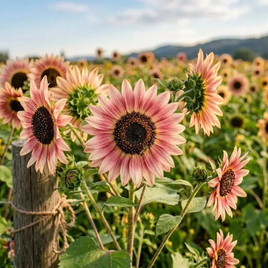 Strawberry Blonde Heirloom Annual Sunflower Seeds - 100 Pollen-Free Untreated Ornamental Seeds, Generous Count, Rare Pastel Pink & Rose Blooms, High Germination, Heavy Branching, Full Sun, Garden Border Use