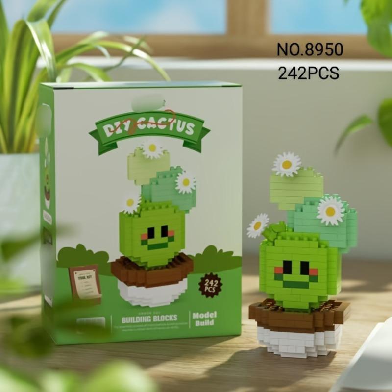 Cactus Design Building Blocks Toy, 1 Box Creative Desktop Ornament, Educational Assembly Toy for Teenager & Adults, Birthday Gift