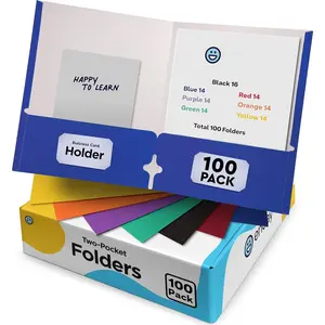 Paper Folders with Pockets (100 Pack)  Colors - Letter Size Two Pocket Folder,  Bulk - , Blue, Green, Red, Yellow, Orange & Black, by