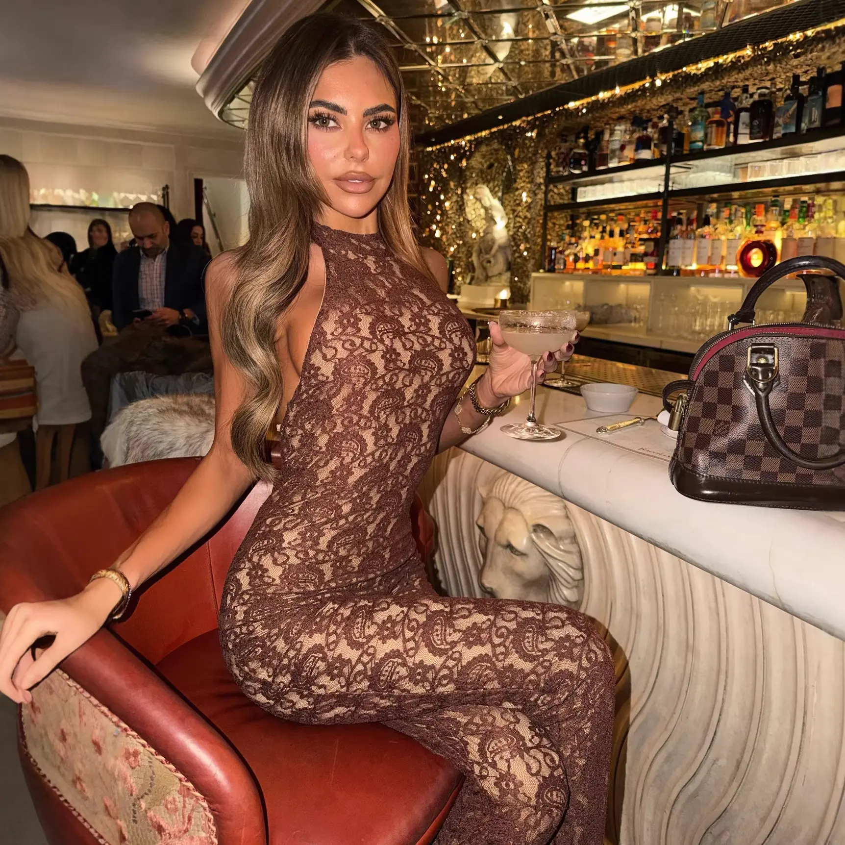 Women Sexy Lace Halter Backless Jumpsuit, Patchwork Bodycon Flare Leg One Piece Outfit Club Party Bodysuit Jumpsuit
