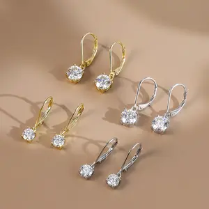 Classic four-prong 1 ct D color VVS moissanite stud earrings for women, 925 silver drop earrings